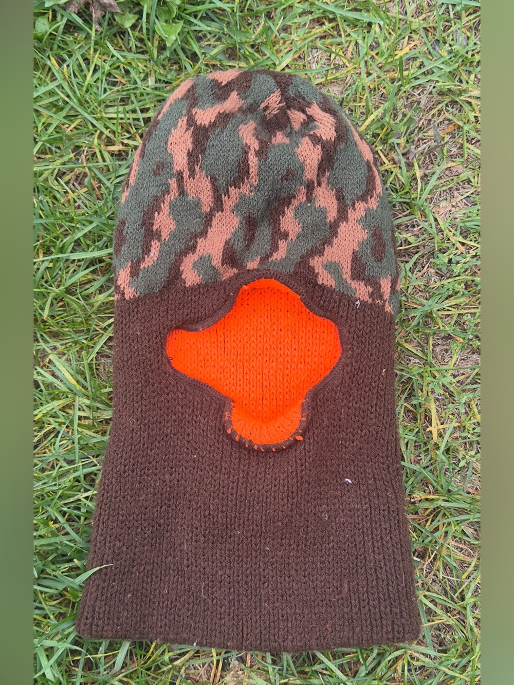 Vintage Reversible Knit Balaclava Camo Blaze Orange Hunting Full Face Hood